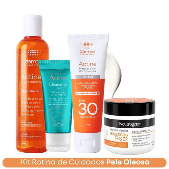 Imagem de Kit Sabonete Cleanance 60g Avene + Tônico Adstringente + Protetor Solar 30 Actine + Hidratante C Vitamina C Neutrogena