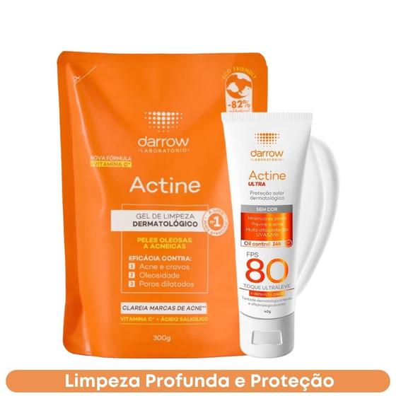 Imagem de Kit Sabonete Pele Oleosa Acneica Actine Refil + Protetor Solar FPS 80 Sem Cor