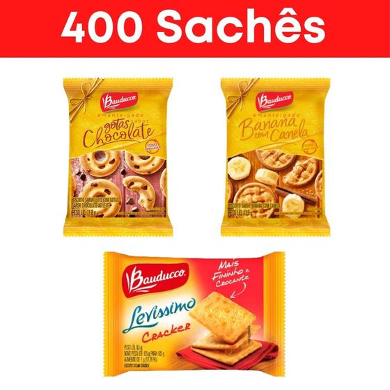 Imagem de Kit sabores sortidos gotas de chocolate, banana e cracker - 400 sachês