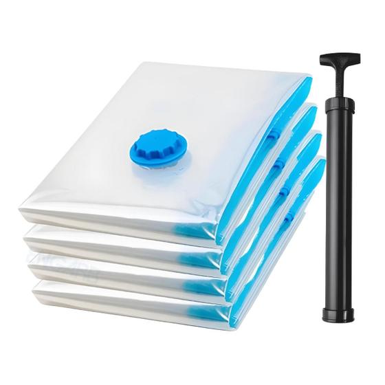 Imagem de Kit Saco a vácuo impermeável 60x80cm com Bomba de Sucção para Guardar roupas Cobertores casacos