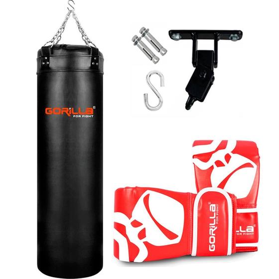 Imagem de Kit Saco De Boxe Profissional 120 Cm + Luva Bate Saco Pro Treino Boxe + Suporte Articulado Teto Gorilla