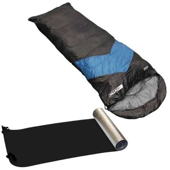 Imagem de Kit Saco de Dormir Tipo Envelope 5 C a 12 C Azul Viper + Isolante Termico Nautika