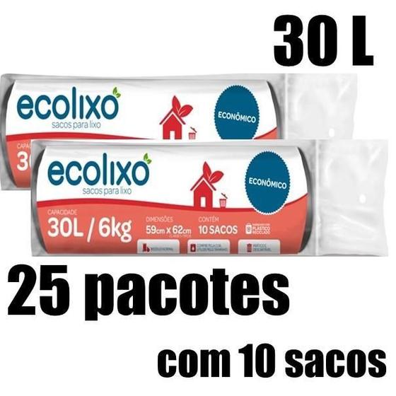 Imagem de Kit Saco De Lixo 30L Preto C/10Un - Ecolixo (25 Pacotes)