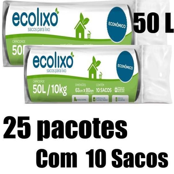 Imagem de Kit Saco De Lixo 50L Preto C/10Un - Ecolixo (25 Pacotes)