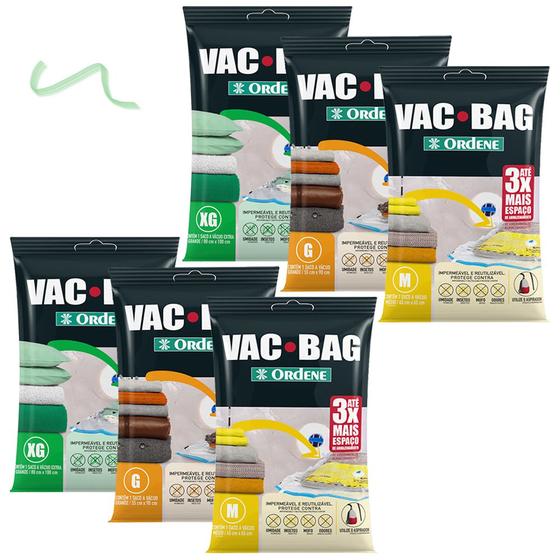 Imagem de Kit Sacos À Vácuo 2 Médio+ 2 Grande+ 2 Extra Grande Vac Bag Ordene