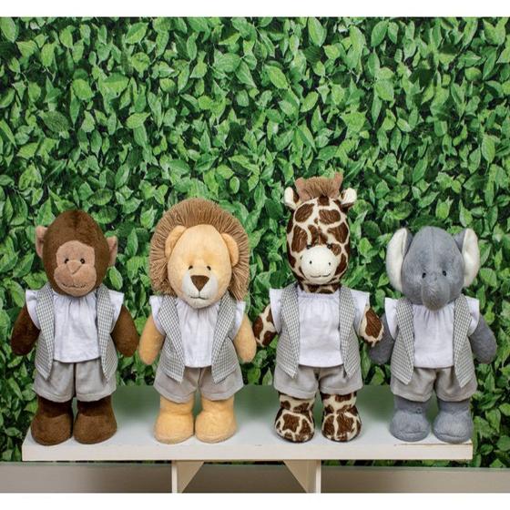 Imagem de KIT SAFARI DE PELUCIA EM PÉ 25cm : LEÃO, ELEFANTE, MACACO E GIRAFA