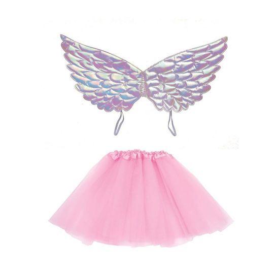 Imagem de Kit Saia de Tule Asas Anjo Branco Infantil - 2 Acessórios