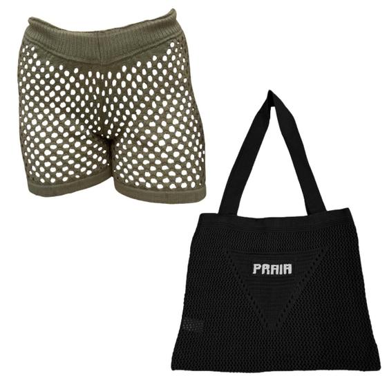 Imagem de Kit Saia ou Short Tricot Feminina com Bolsa Sacola de Praia Crochê 