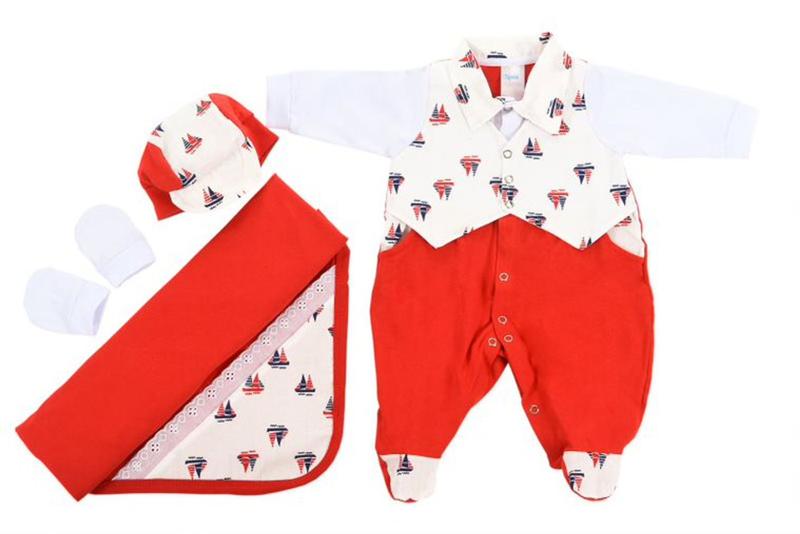 Imagem de Kit Saída de Maternidade Menino Príncipe Marinheiro 4 Peças Cor Vermelho e Branco