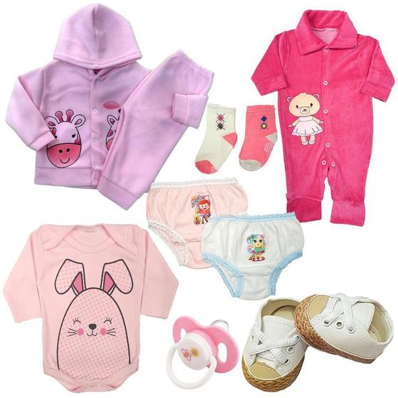 Imagem de Kit Saída de Maternidade Roupa de Bebê 10 Pç Macacão Plush