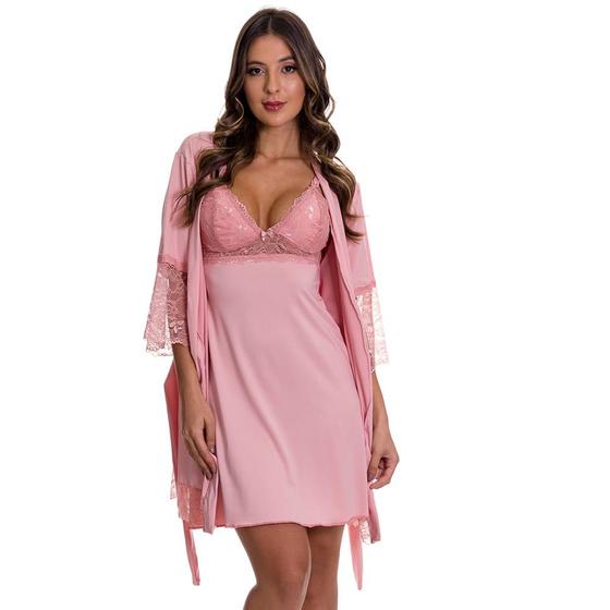 Imagem de Kit Saída Maternidade Camisola Amamentação Gestante com Robe Moda de Baixo - DR202-301