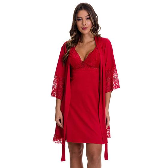 Imagem de Kit Saída Maternidade Camisola Amamentação Gestante com Robe Moda de Baixo - DR202-301