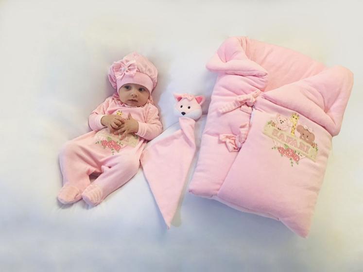 Imagem de Kit Saída Maternidade Menina Inverno Rosa De Plush com Saco de Dormir e Naninha - Pitu Baby