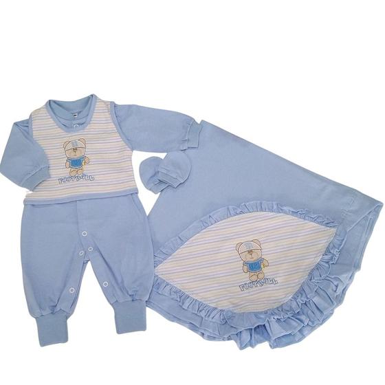Imagem de Kit Saída Maternidade Menino Príncipe 4 Peças 100% Algodão Pronta Entrega