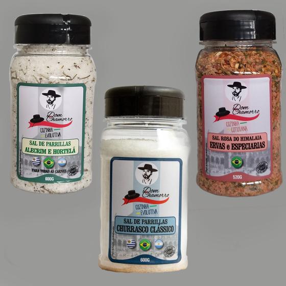 Imagem de Kit Sal de Parrilla sabores Clássico, Alecrim com Hortelã e Sal Rosa do Himalaia Dom Chamorro