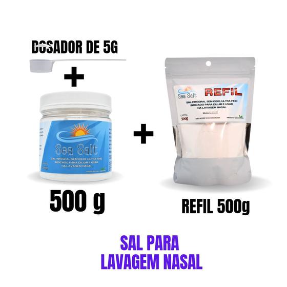Imagem de Kit  Sal P/ Lavagem Nasal Pote 500g c/ Dosador + Refil 500g