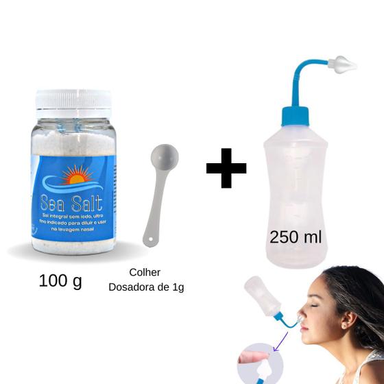 Imagem de Kit Sal Para Lavagem Nasal + Dispositivo Nasal Bico Curvo Silicone 125ml