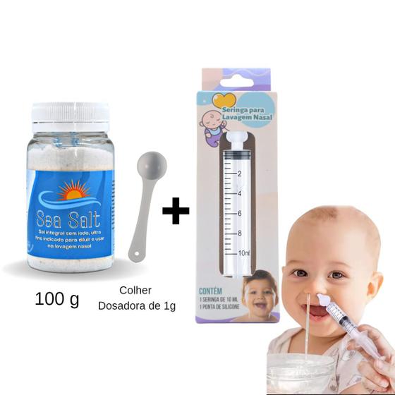Imagem de Kit Sal Para Lavagem Nasal + Seringa com Bico de Silicone