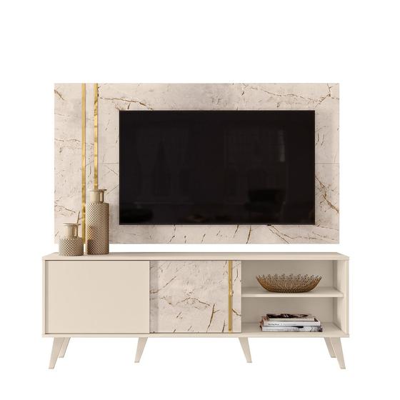 Imagem de Kit Sala Crown Painel + Rack Pés Palito para TV 65" Calacata/ Off White