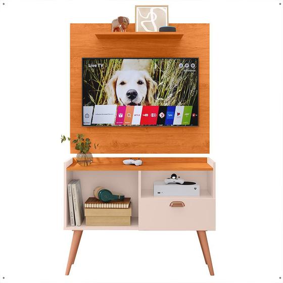 Imagem de Kit Sala Painel Star Prateleira Decorativa Rack Nicho 1 Porta Puxador Concha Pés Palito Retrô Tv 32 Polegadas - Lojas RPM