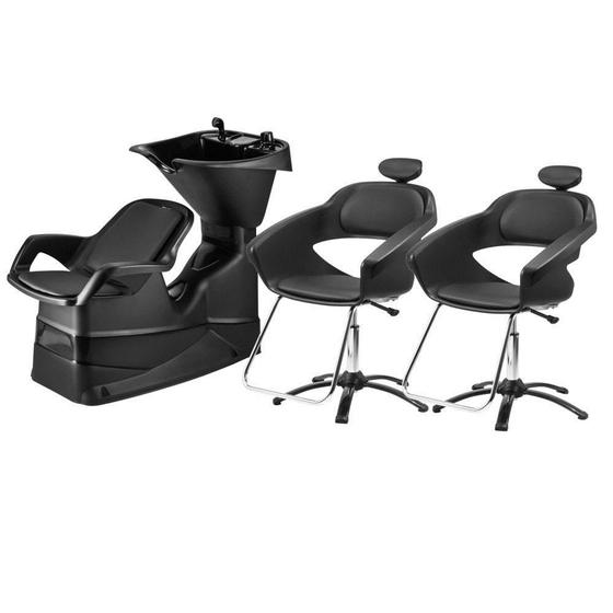 Imagem de Kit Salão 2 Cadeiras Primma Com Apoio Cabeça E Lavatório de Cabelo Dompel Móveis