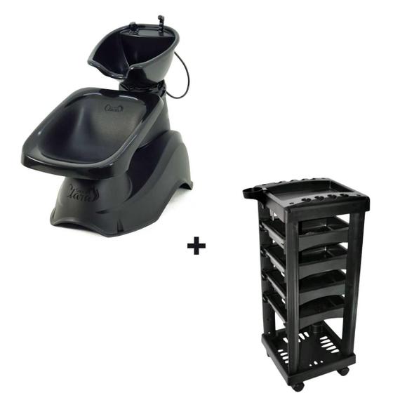 Imagem de kit salão preto lavatorio ágata + carrinho cabeleireiro