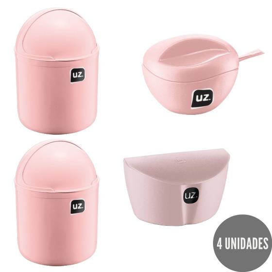 Imagem de Kit Saleiro + Açucareiro e 2 Lixeira Gourmet Rosa Bebe UZ