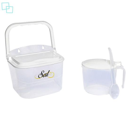 Imagem de Kit Saleiro com Tampa e Alça 1kg e Açucareiro de Mesa com Colher de Plástico para Cozinha Nitronplast