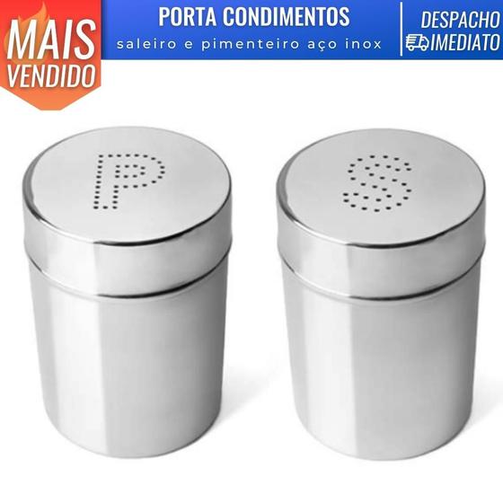 Imagem de Kit Saleiro e Pimenteiro em Aço Inox Porta Contimentos Cozinha Tempero Sal