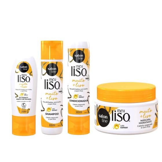 Imagem de Kit Salon Line Meu liso muito liso amido de milho c/ 4 itens shampoo/ condicionador/ mascara de hidratação/ defrizante