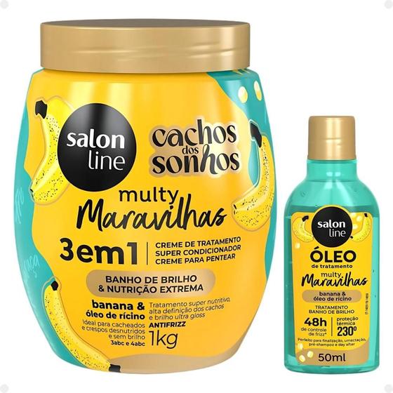 Imagem de Kit Salon Line Multy Maravilhas: 1 Creme 3 em 1 e 1 Óleo Banana