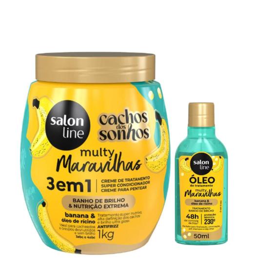 Imagem de Kit Salon Line Multy Maravilhas Creme de Tratamento Banana 3 em 1 1kg e óleo de tratamento Banana 50ml