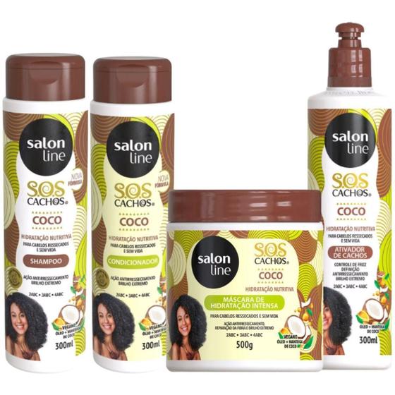 Imagem de Kit Salon Line Sos Cachos Coco Hidratação Nutritiva C/4