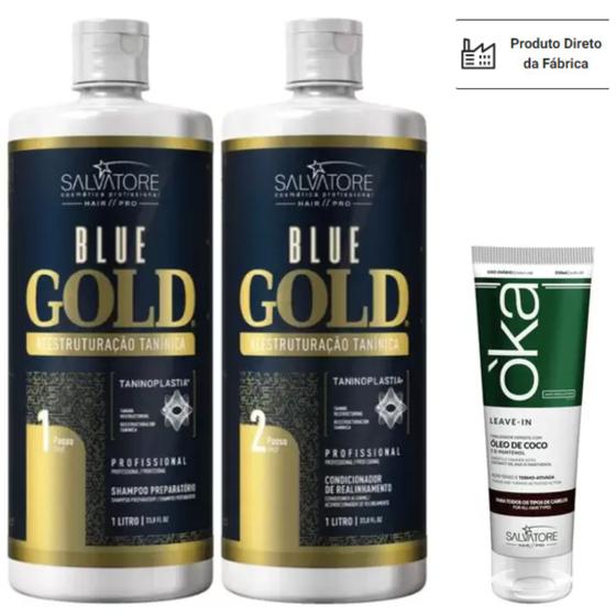 Imagem de Kit Salvatore Blue Gold Escova Progressiva 2x1 L + Leave-in