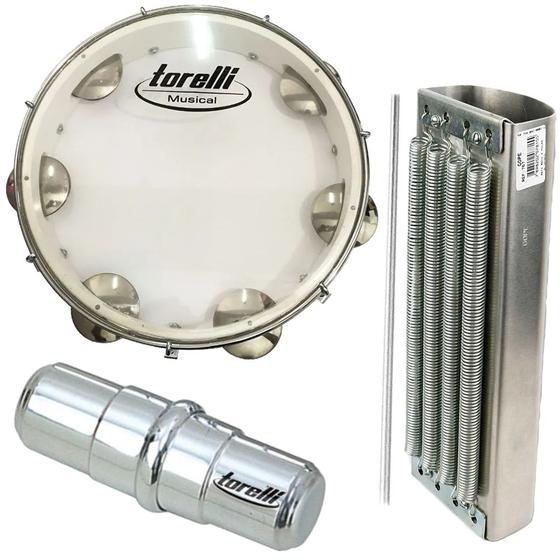 Imagem de Kit Samba Pandeiro Branco Ganza E Reco Reco Percussão