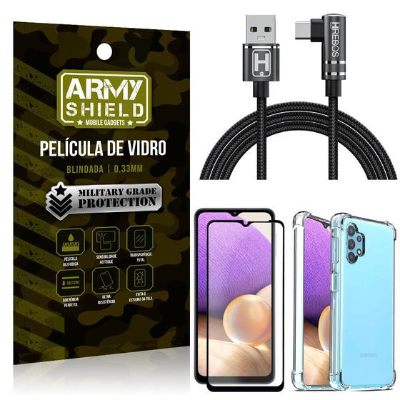 Imagem de Kit Samsung A32 5G Cabo em L Tipo C HS180 + Capinha + Película 3D - Armyshield