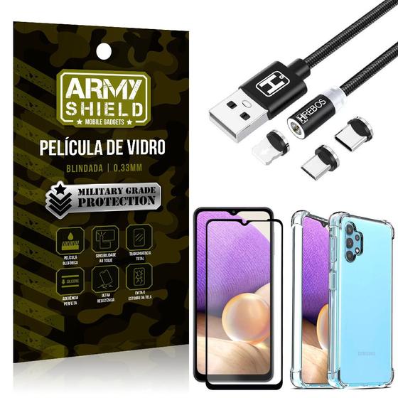 Imagem de Kit Samsung A32 5G Cabo Magnético 2 Metros + Capinha + Película 3D - Armyshield