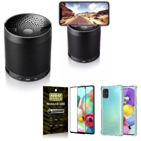 Imagem de Kit Samsung A71 Som Bluetooth Potente Q3 + Capinha + Película 3D - Armyshield