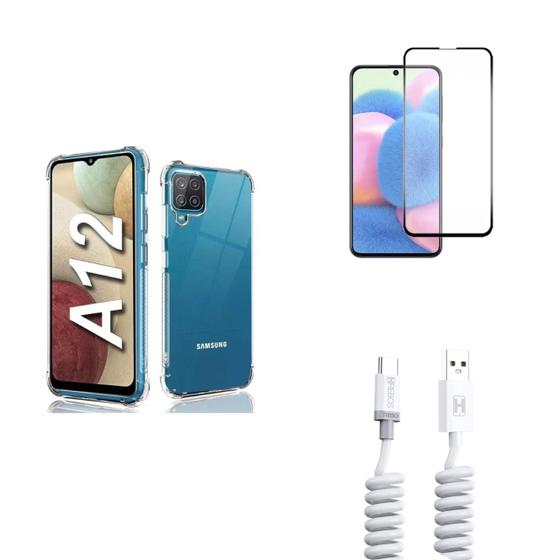 Imagem de Kit Samsung Galaxy A12 + Cabo de dados + Capa + Pelicula De Vidro 3D