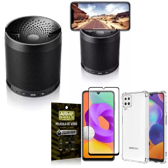 Imagem de Kit Samsung M22 Som Bluetooth Potente Q3 + Capinha + Película 3D - Armyshield