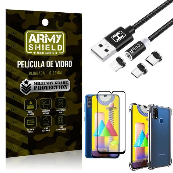 Imagem de Kit Samsung M31 Cabo Magnético 2 Metros + Capinha + Película 3D - Armyshield