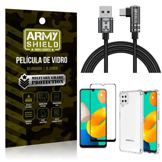 Imagem de Kit Samsung M32 Cabo em L Tipo C HS180 + Capinha + Película 3D - Armyshield