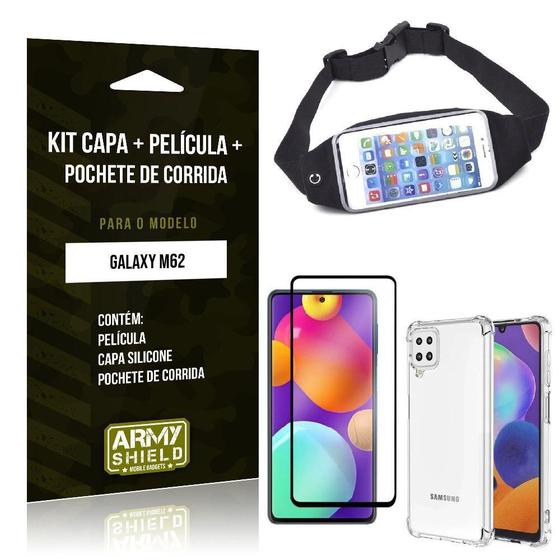 Imagem de Kit Samsung M62 Pochete+Capinha Anti Shock+Película Vidro 3D