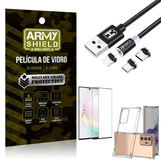 Imagem de Kit Samsung Note 20 Ultra Cabo Magnético 2 Metros + Capinha + Película 3D - Armyshield