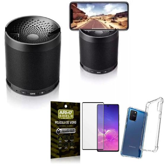 Imagem de Kit Samsung S10 Lite Som Bluetooth Potente Q3 + Capinha + Película 3D - Armyshield