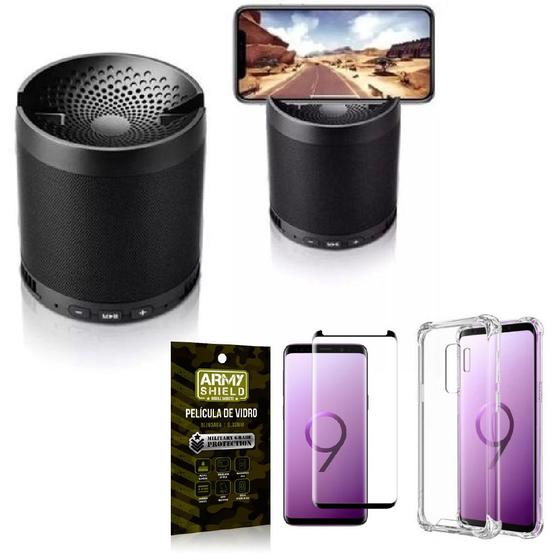 Imagem de Kit Samsung S9 Plus Som Bluetooth Potente Q3 + Capinha + Película 3D - Armyshield
