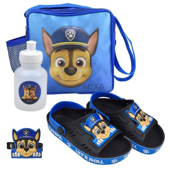 Imagem de Kit Sandália Infantil Com Mochila Quadrada E Garrafinha Patrulha Canina