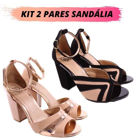 Imagem de Kit Sandalias Femininas Salto Grosso Bloco Envio 24 horas