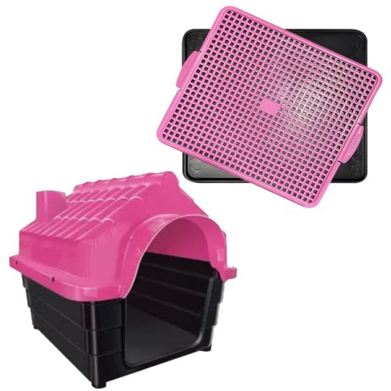 Imagem de Kit Sanitario Canino Educador Facil + Casinha Pet N3 Rosa