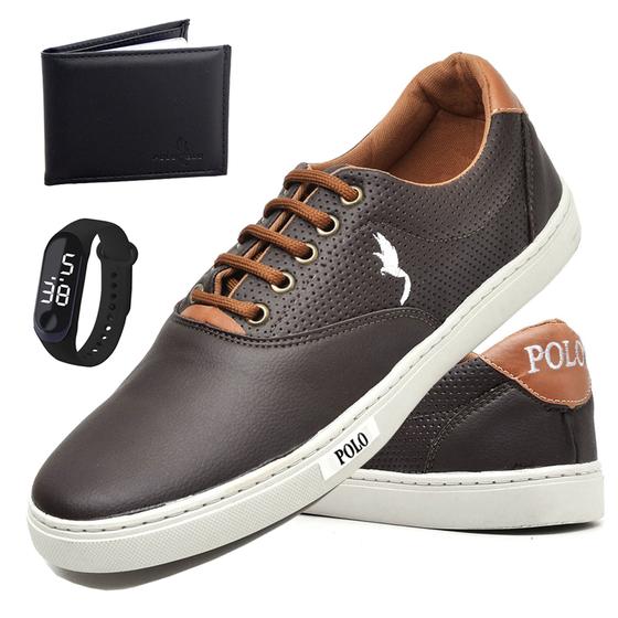 Kit Sapatenis masculino Casual Super leve e confortável De couro com Carteira e Relógio Rf 700 K201 Menor preço em Kit Sapatenis masculino Casual Super leve e confortável De couro com Carteira e Relógio Rf 700 K201